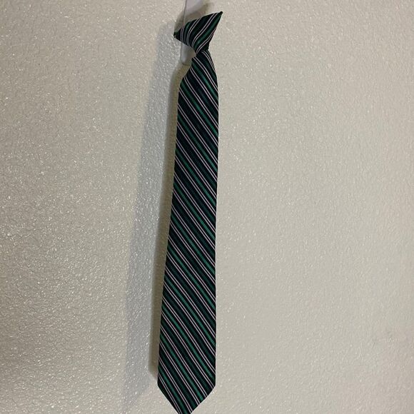 kids clip on tie- green and navy striped - Picture 1 of 4